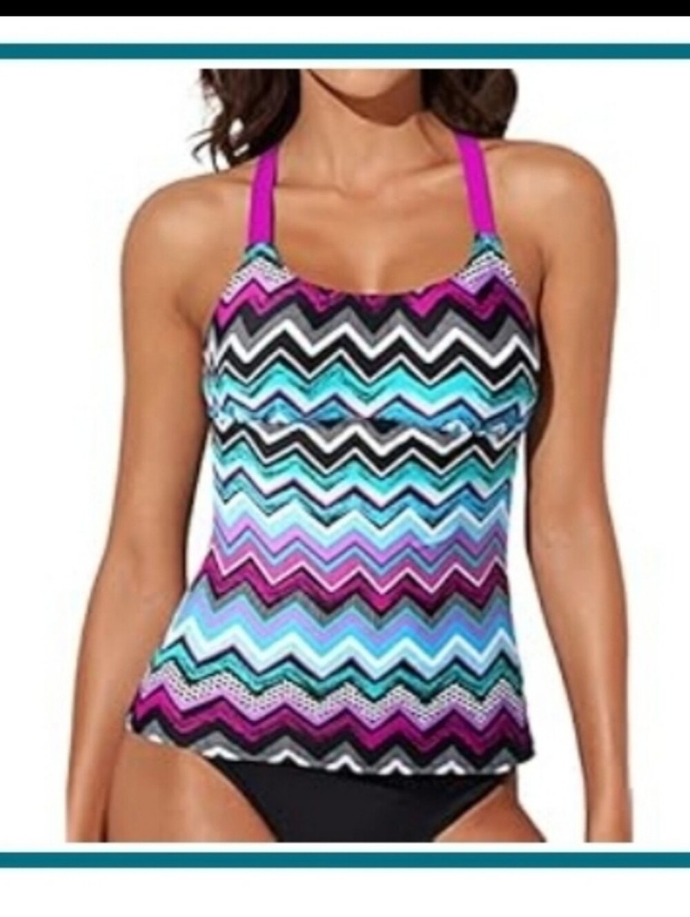 Chevron Tankini Top with Pink Straps